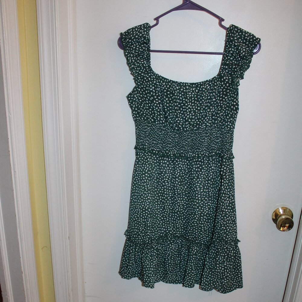 Green Polk Dot Fit and Flare Mini Dress